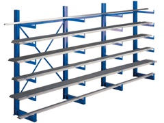 Kragarmregalzeile K1000 - einseitig, 4 Felder, (HxBxT): 2000x5000x500 mm, einseitig, 5 angeschweißte Kragarme